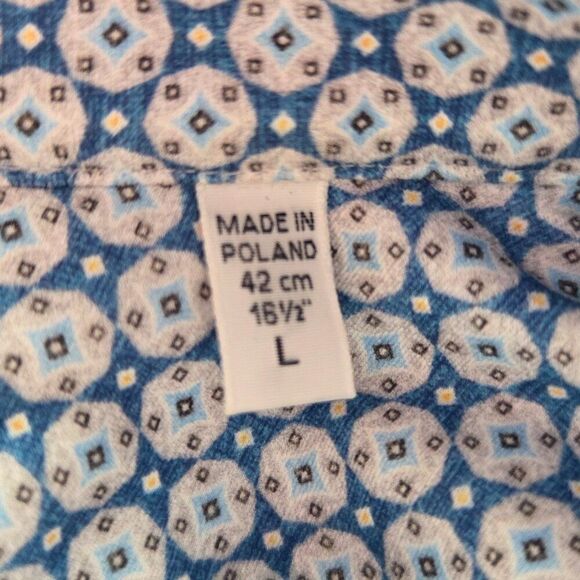 Emanuel Berg Modern Fit Dress Shirt Size L 16.5 Blue Geometric Soft Button Up - Picture 9 of 9